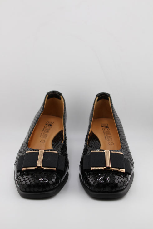 DFC Relax Textured Patent Leather Block Heel Loafers with Buckle